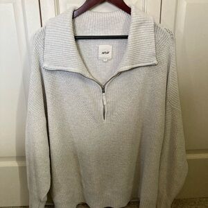 aerie Light Gray Waffle-Knit Quarter-Zip Pullover